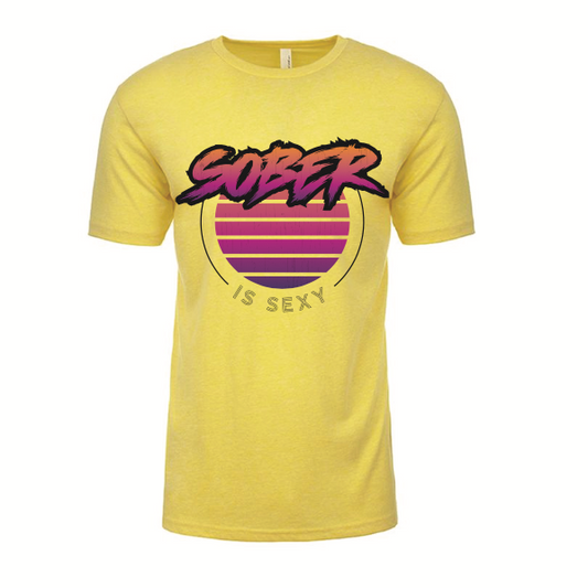 Retro ‘Sober Is Sexy’ t-shirt in yellow with vintage California style